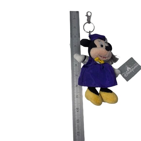 New Hong Kong Disneyland Minnie Mouse Purple Graduation Plush Key Chain- Rare - Picture 11 of 12
